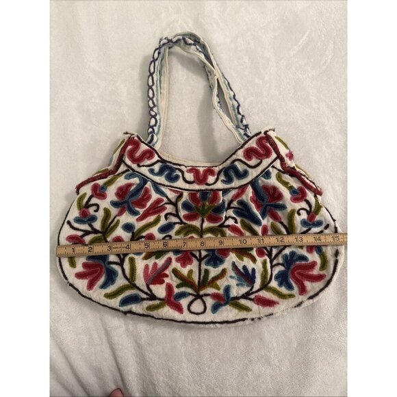 Mitra Wool Embroidered Flowers Purse Shoulder Bag Boho Chic Nepal Sustainable - Picture 10 of 13